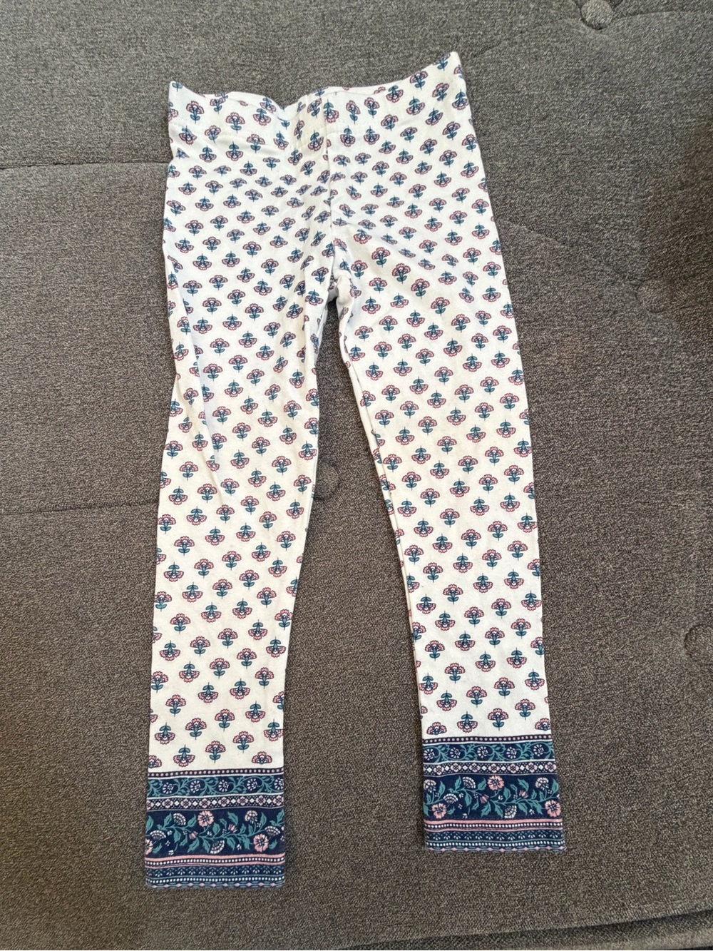 Carter's White Leggings with Teal and Pink Floral Border